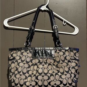 Coach Black and Tan Signature Shoulder Bag